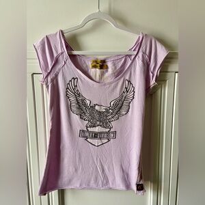 🟣 HARLEY DAVIDSON DISTRESSED SHORT SLEEVE LAVENDER TSHIRT - DESIGNED BY TRUNK 🟣